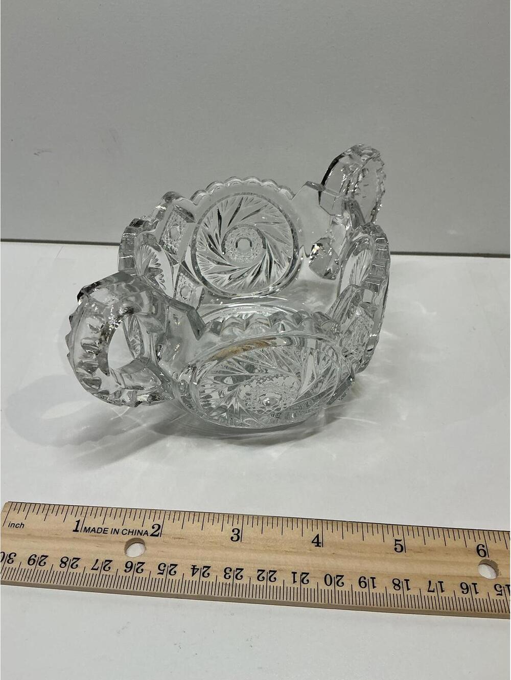 Vintage Pressed Glass Open Sugar Bowl Double Handle Starburst Pattern